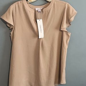 SELLING CALVIN KLEIN BLOUSE FOR WOMEN SIZE SMALL COLOR TAN BNWT SHORT SLEEVE